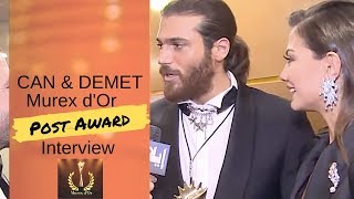 Can Yaman amp Demet Ozdemir ❖ Interview ❖ Post Murex Dor Awards ❖ English ❖ 2019 [upl. by Ennovahs536]