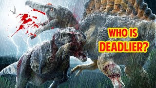 TREX VS SPINOSAURUS Who Is Deadlier 🦖😱 [upl. by Ycak]