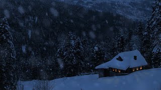 Relaxing Snow Falling and Wind Blowing Sounds in a Winter Landscape with an Old Cozy Mountain Cabin [upl. by Ecinrahs893]