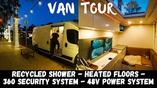 STEALTH Luxury Van Tour  Expandable Recirculating Shower AC 48v Power [upl. by Takakura]