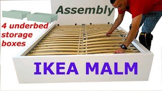 Ikea MALM Bed frame assembly with 4 storage boxes Whiteluröy [upl. by Labinnah579]