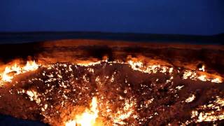 Flaming Gas Crater Night  Turkmenistan Darvaza [upl. by Nave]