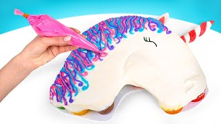 Making Rainbow Unicorn Cake From Mini Cupcakes [upl. by Wahkuna]