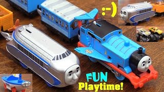 Thomas amp Friends Accidents Happen Winged Thomas Hugo and Skiff Trackmaster Monster Jam Play Set [upl. by Atela]