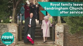 Queen and royal family depart Sandringham Church after Christmas Day service [upl. by Eanel]