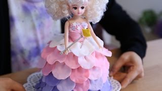 How to make Sakura Liccachan Dress Doll Cake [upl. by Ahsenik]