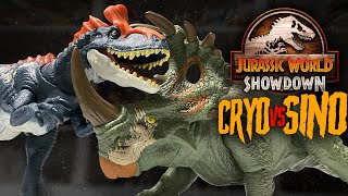 Mattel Jurassic World Cryolophosaurus vs Sinoceratops 4K Toy Showdown  collectjurassiccom [upl. by Nipahc]