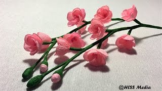 How to make easy beautiful cherry blossom paper flowerdiy origami crepe paper flowerpaper tutorial [upl. by Ihn]