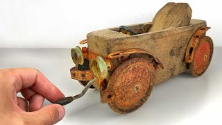 Vintage Wooden Toy Car  Restoration amp Repair [upl. by Idarb]