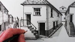 How to Draw a House in 1Point Perspective Step by Step [upl. by Boony427]