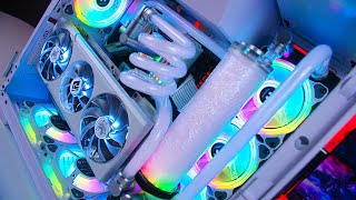 The ALL WHITE Custom Water Cooled RGB Gaming PC Build [upl. by Rihat711]