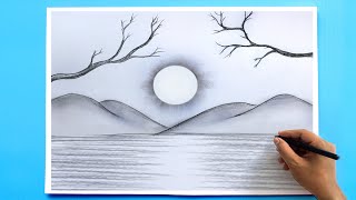 How to Draw a simple Landscape  Easy Pencil Drawing [upl. by Stets]