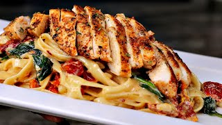 EASY Creamy Tuscan Chicken Pasta Recipe VDay Dinner Idea [upl. by Alyl]