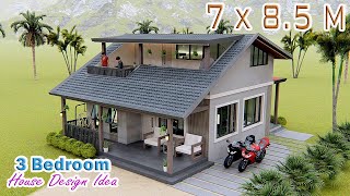 SMALL HOUSE DESIGN  7 X 85 Meters  3 bedroom Farmhouse [upl. by Sclar]