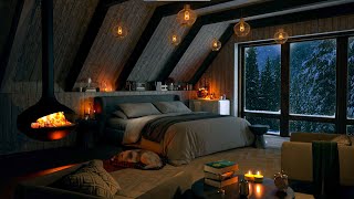 Cozy Winter Cabin with Relaxing Snowstorm Blizzard and Heavy Wind Sounds for Sleep Relax Study [upl. by Aerdnat]