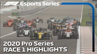 2020 F1 Esports Pro Series Presented by Aramco Race 1 Highlights [upl. by Ecyaj]