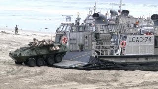 LCAC AirCushion Vehicle Landing amp Unloading LAV25 Amphibious Vehicle [upl. by Einwat]