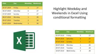 Highlight Weekdays and Weekends Using Conditional Formatting in Excel [upl. by Neersin]