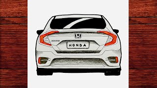 How to draw a honda civic step by step  Honda civic 2020 araba çizimi  Çizim Mektebi Araba Çizimi [upl. by Enitsugua]