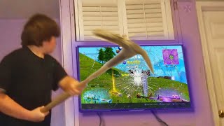 Kid DESTROYS 4000 TV over Fortnite RAGE [upl. by Nangem]