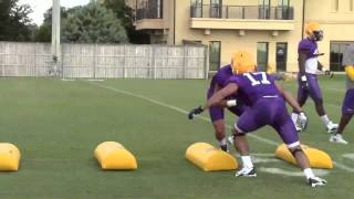 LSU assistant coach Brick Haley puts linebackers through a tackling drill  Video [upl. by Nylirej]