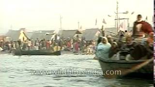 Triveni Sangam in Allahabad confluence of Yamuna Ganga and the mythical Saraswati [upl. by Annairol920]