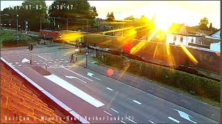 RailCam Road and Rail Crossing MierloHout Netherlands [upl. by Ahsinod]