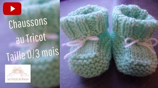 Chaussons bébé 03 mois au tricot [upl. by Lashoh300]