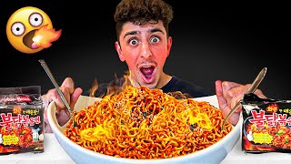 Eating the Worlds SPICIEST Noodles  Korean Noodle Challenge [upl. by Riess]