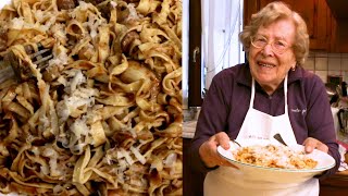 Pasta Grannies share 95 year old Rinas tajarin with porcini sauce [upl. by Charles]