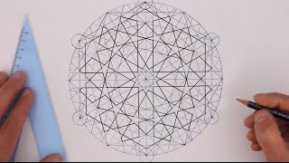 How to draw  geometry  full tutorial  basic construction of an extended 12fold rosette [upl. by Aennaej]