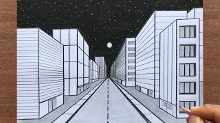 How to Draw a Town in 1Point Perspective [upl. by Cinemod53]