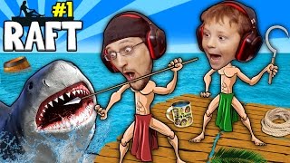 SHARK SONG on RAFT Survival Game w Baby Shawn in Danger 1st Night Minecraft FGTEEV GameplaySkit [upl. by Iahc]