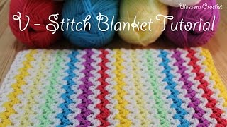 SUPER easy Crochet V Stitch BlanketScarf [upl. by Hareemas]