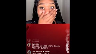 Tiahranelson Instagram Live  Girl sings M to the B in cursive [upl. by Fezoj]