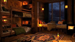 Cozy Cabin Ambience  Rain and Fireplace Sounds at Night 8 Hours for Sleeping Reading Relaxation [upl. by Eetnod]