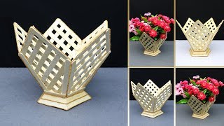 How to make flower vase with popsicle Sticks  diy flower vase  home decoration ideas [upl. by Plunkett]