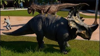 Sinoceratops amp Carnotaurus Breakout amp Fight Jurassic World Evolution 1080p 60FPS [upl. by Ihcas]