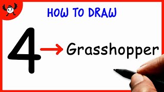 How To Draw A GRASSHOPPER Step by Step From Number 4  Easy Drawing Tutorial for Kids [upl. by Netsirc]