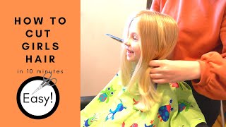 HOW TO CUT GIRLS HAIR  basic girls trim  hair tutorial  start to finish in 10 minutes  EASY [upl. by Jemina]