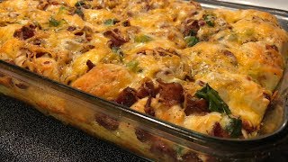 Breakfast Casserole  Biscuits Bacon Sausage  Southern Sassy Mama [upl. by Hafeetal444]