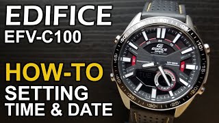 Casio Edifice EFVC100  Setting the Time amp Date tutorial [upl. by Mycah]