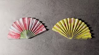 漂亮的迷你折纸小扇子，步骤很简单，看一遍就能学会！ Easy Origami Fan  Paper Fan Decorations  折り紙 扇子の折り方 [upl. by Appledorf926]