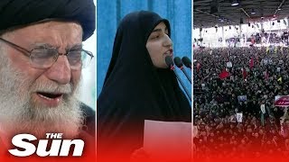 Qasem Soleimani funeral  Huge crowds as daughter threatens US [upl. by Reede]