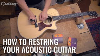 How to correctly restring your acoustic  Guitarcom DIY [upl. by Magdala809]