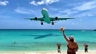 Very low pass  Maho Beach Sint Maarten SXM 🇸🇽 Plane Spotting  Princess Juliana Airport close up [upl. by Ahset]