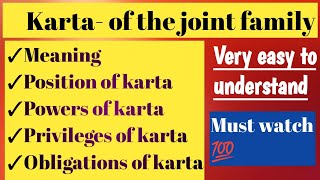 KARTA of the Hindu joint family  Mitakshara  Family Law [upl. by Yessak277]