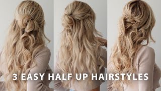 3 EASY HALF UP HAIRSTYLES 🌸 Perfect for Weddings Bridal Prom amp Work [upl. by Anelrad432]