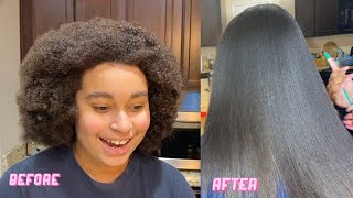 FROM CURLY TO STRAIGHT✨ Straightening Natural Hair Routine NO HEAT DAMAGE [upl. by Domella980]